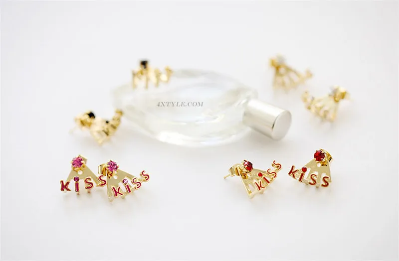 2015 Wholesale 4 Colors English Letter Kiss Stud Earrings Rhinestone Fashion Shine Jewelry For Women SE03 | Украшения и