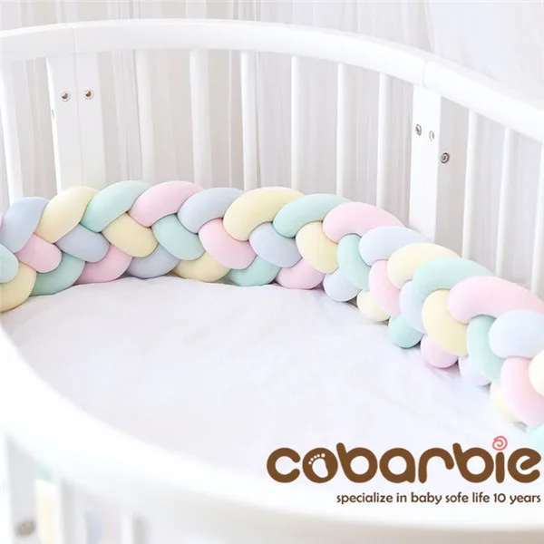 220cm Heightening Baby Braided Crib Bumpers 4 Strip Knot Long Pillow Cushion,Nursery bedding,cot room dector