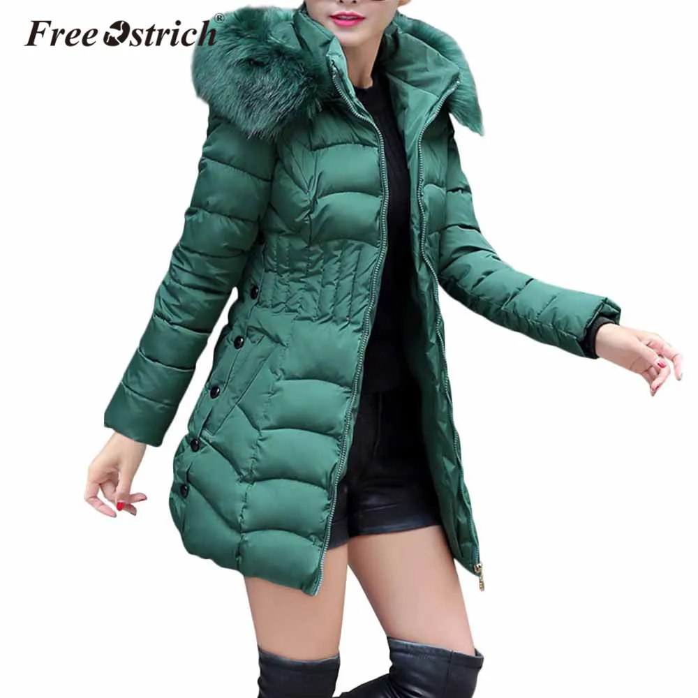 Куртки Ostrich, женские зимние теплые, повседневные, с подкладкой, одноцветные, с мехом, на молнии, с карманами, толстая куртка, длинное пальто, Jaqueta Feminina E0740