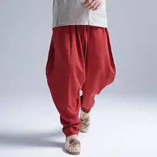 Новое поступление Лето жидкости Большой промежности Брюки для девочек мужской путешествия Дамские шаровары удобные хлопковые льняные шаровары индийские мешковатые Брюки для девочек 050107