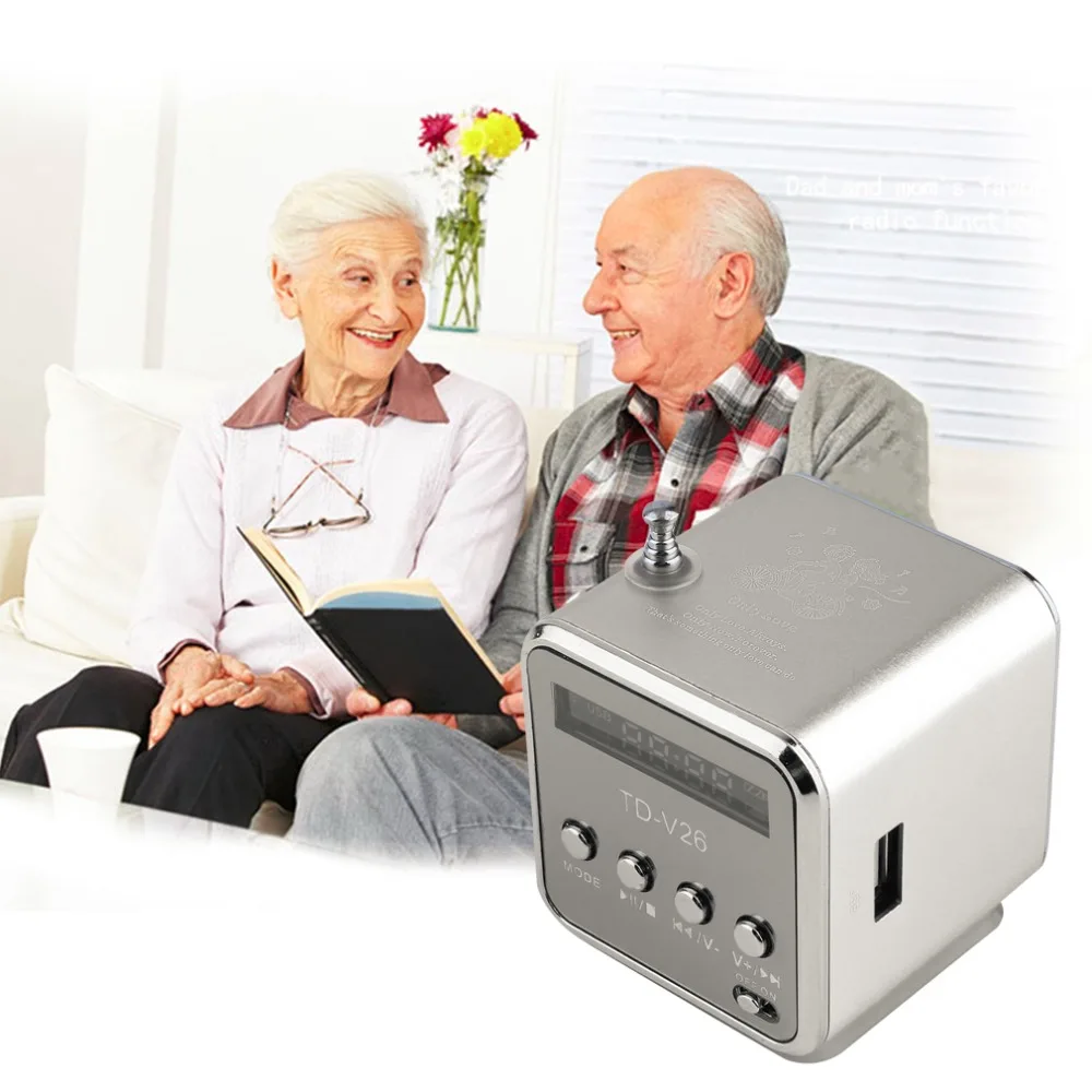 Portable Aluminum Alloy TD-V26 Mini Speaker Portable Digital LCD Sound Micro SD/TF FM Radio Music Stereo Loudspeaker for Laptop