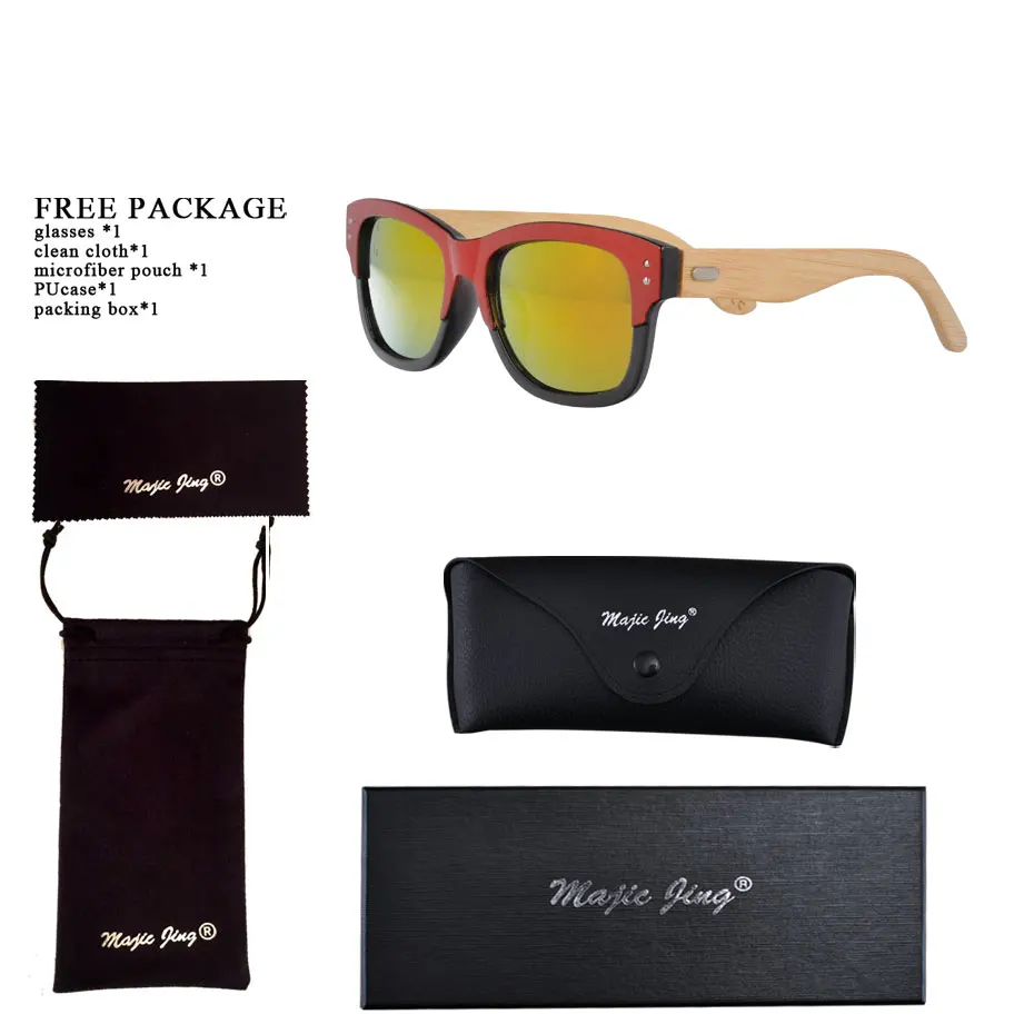 Magic JIng полный обод пластмассовые солнцезащитные очки с бамбуковым храмом UV400 объектив для мужчин и женщин WPB6919