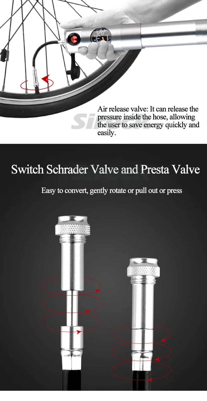 Sireck велосипедный насос с манометром алюминиевый сплав портативный мини велосипедный воздушный насос шариковая велосипедная шина насос аксессуары для велосипеда