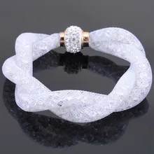 12 шт. хрустальные Браслеты плетеная сетка цепь с полным кристаллом камень инкрустированный застежка Магнитная плёнка браслет для женщин