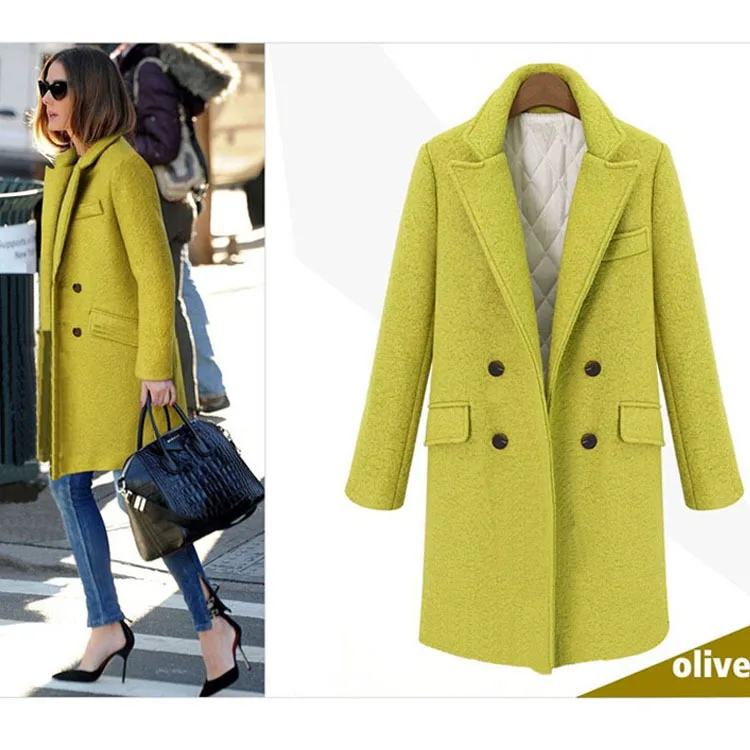 Double Femelle 2018 Femmes Noir Mode Automne Manteaux En Manteau Laine jaune Longue Boutonnage Hiver Mélange Cachemire Épaississent RYqSYwPr