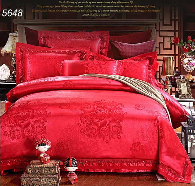 Chinese red silk bedding set 4pcs bed set 6pcs bed clothes wedding bed