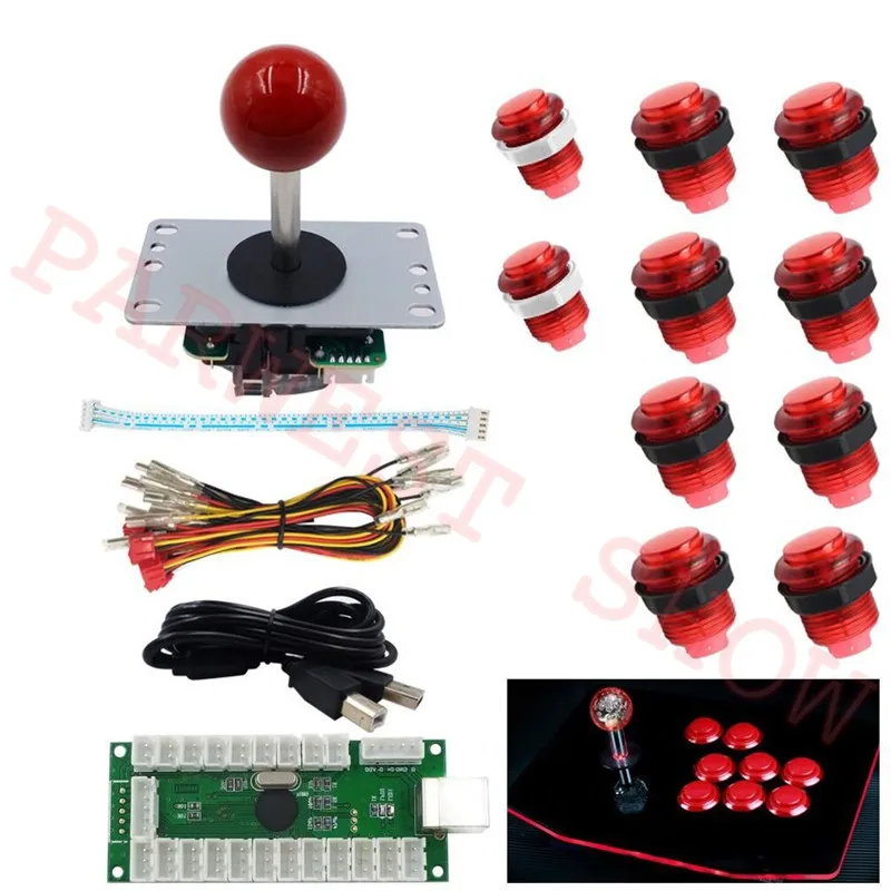 

PC Raspberry PI Mame 1 Player Zero Delay DIY Arcade Kit USB Encoder To Arcade copy Sanwa Joystick + 30mm Illuminted LED Button