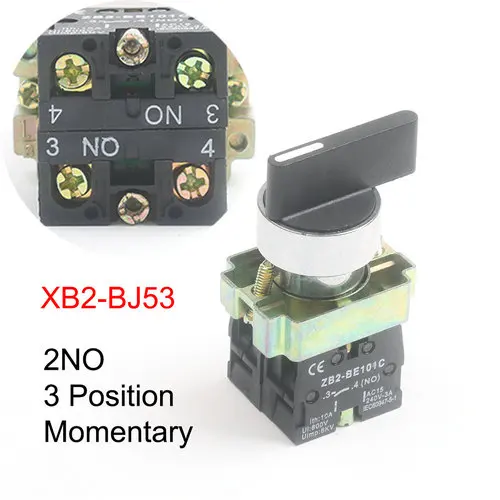 XB2-BJ21/25/33/41/45/73 BJ53 2/3 позиции 1NO/1NO1NC/2NO фиксации моментальный переключатель кнопочный переключатель самоблокирующийся self-сброс - Цвет: XB2-BJ53