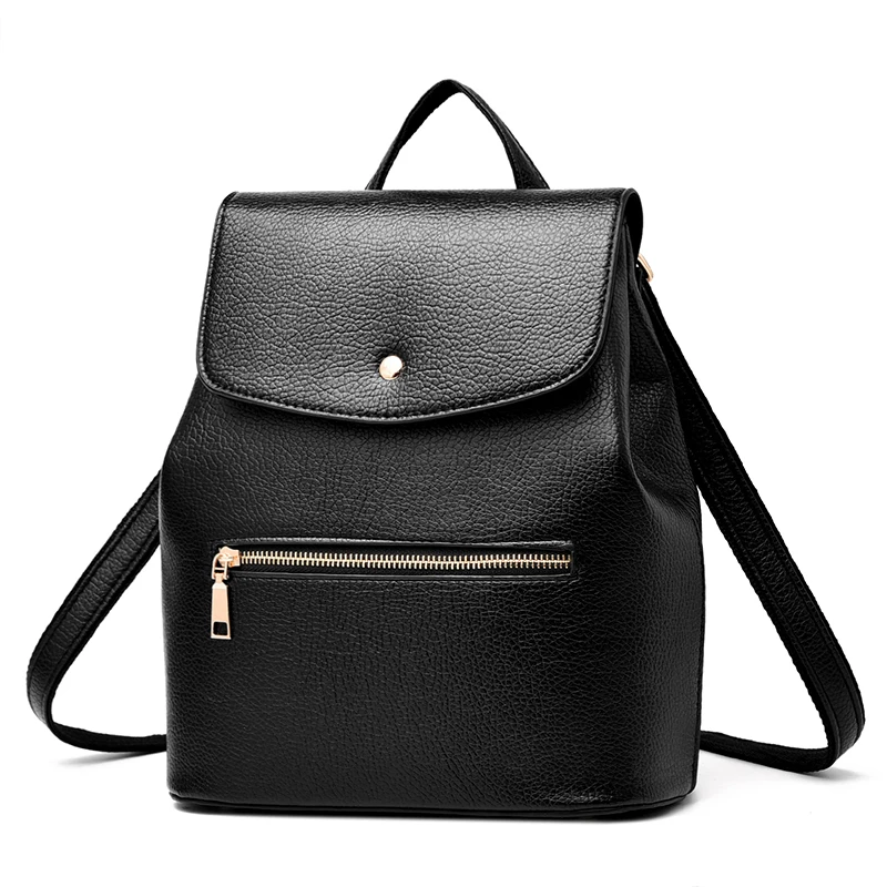 Women Leather Backpacks Solid College School Bag For Girls Female
