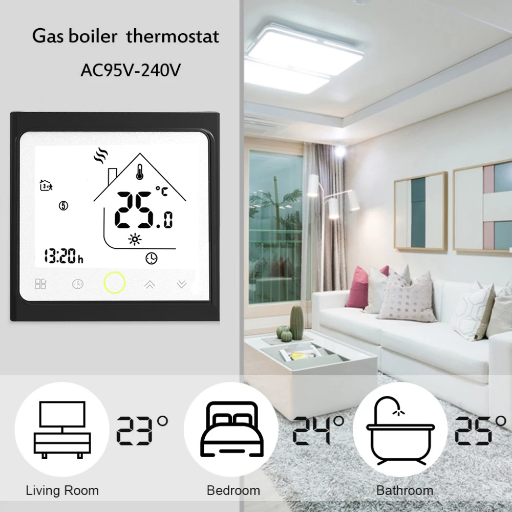 Программируемый Термостат газовый котел нагревательный Термостат ЖК сенсорный экран черный/белый терморегулятор комнатный регулятор температуры