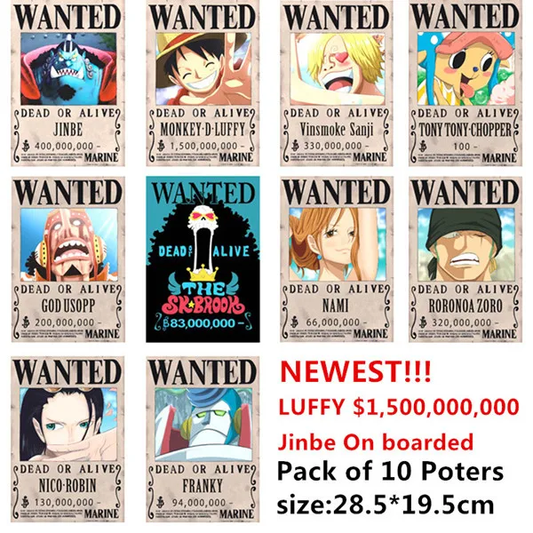 10 шт./партия ONE PIECE Wanted постеры новейший аниме постер ONE PIECE Луффи Эйс джинбе нами и Чоппер Робин Зоро Санджи Усопп игрушки франки - Цвет: 10 PCS 1.5Billion A4