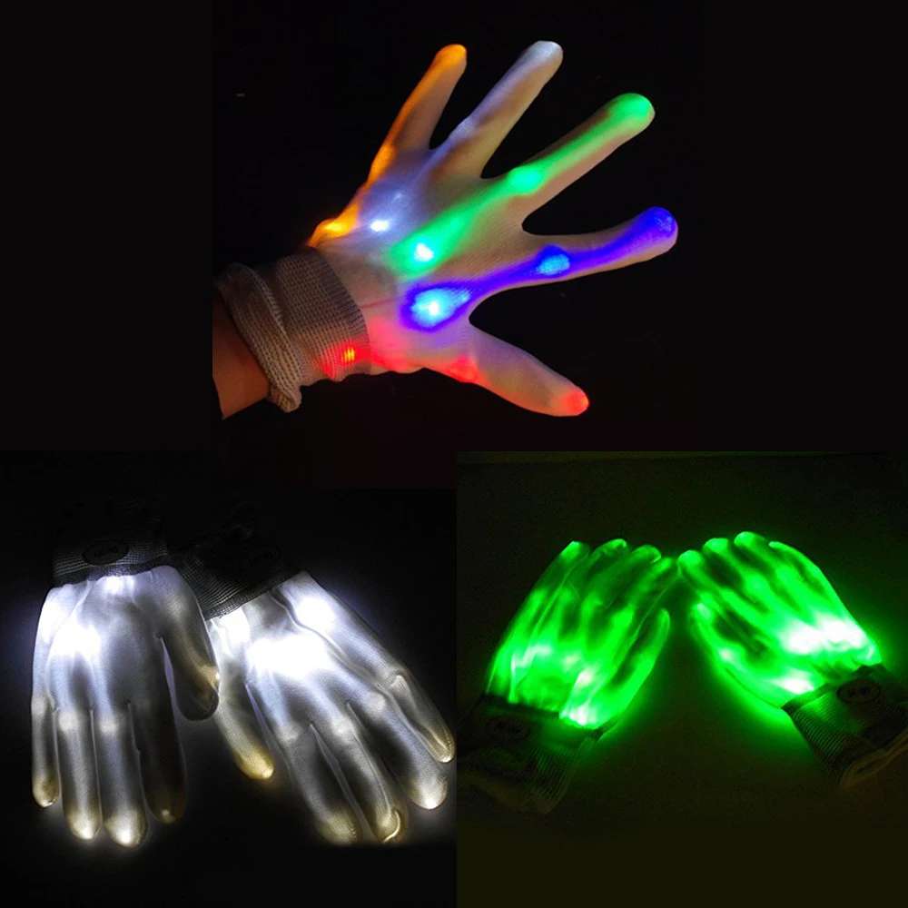 LED Strobe Flashlight Glove Rainbow Color Hands Bone Shape Skeleton