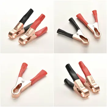 

High Quality 2Pcs 100A Red + Black 90mm Crocodile Car Caravan Van Battery Test Lead Clips Insulated Alligator Clamp