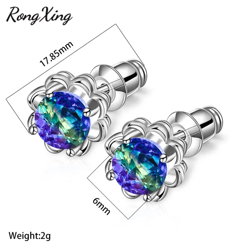 Женские серьги гвоздики RongXing с разноцветными камнями и цветком из разноцветного