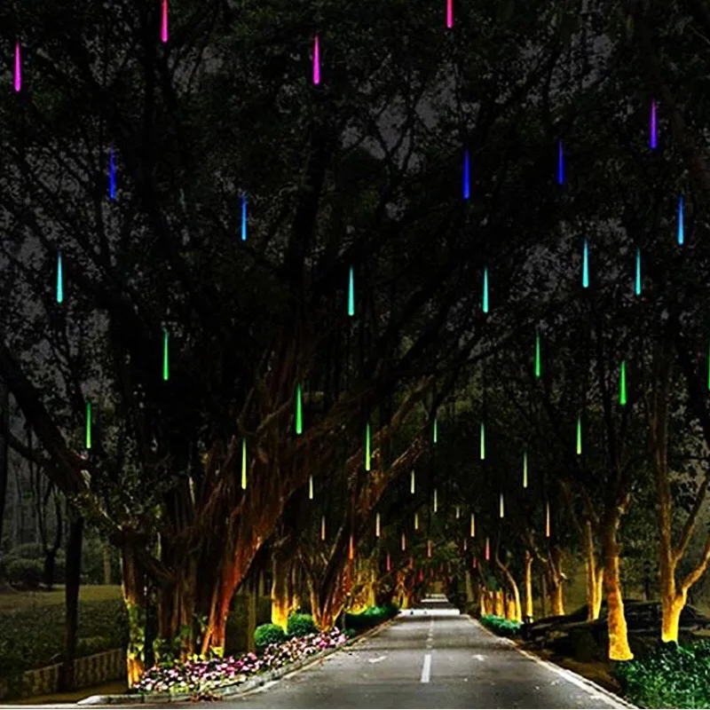 8Pcs Shower Rain Tubes Lamps 3M Fairy Christmas Tree Outdoor Garden Square Holiday String Light  AC220V 110V Wedding Party Decor (13)