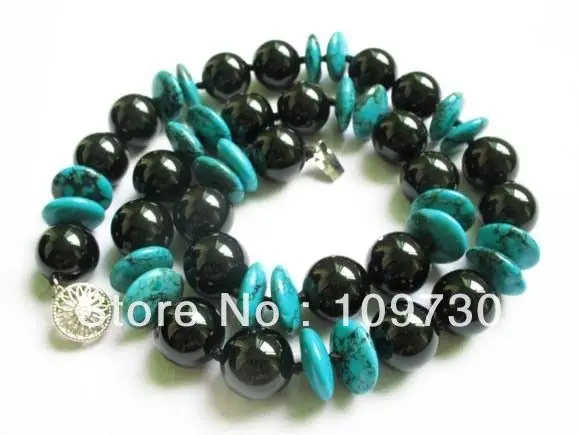 

Jewelry 002020 necklace black onyx & blue turquoise beads