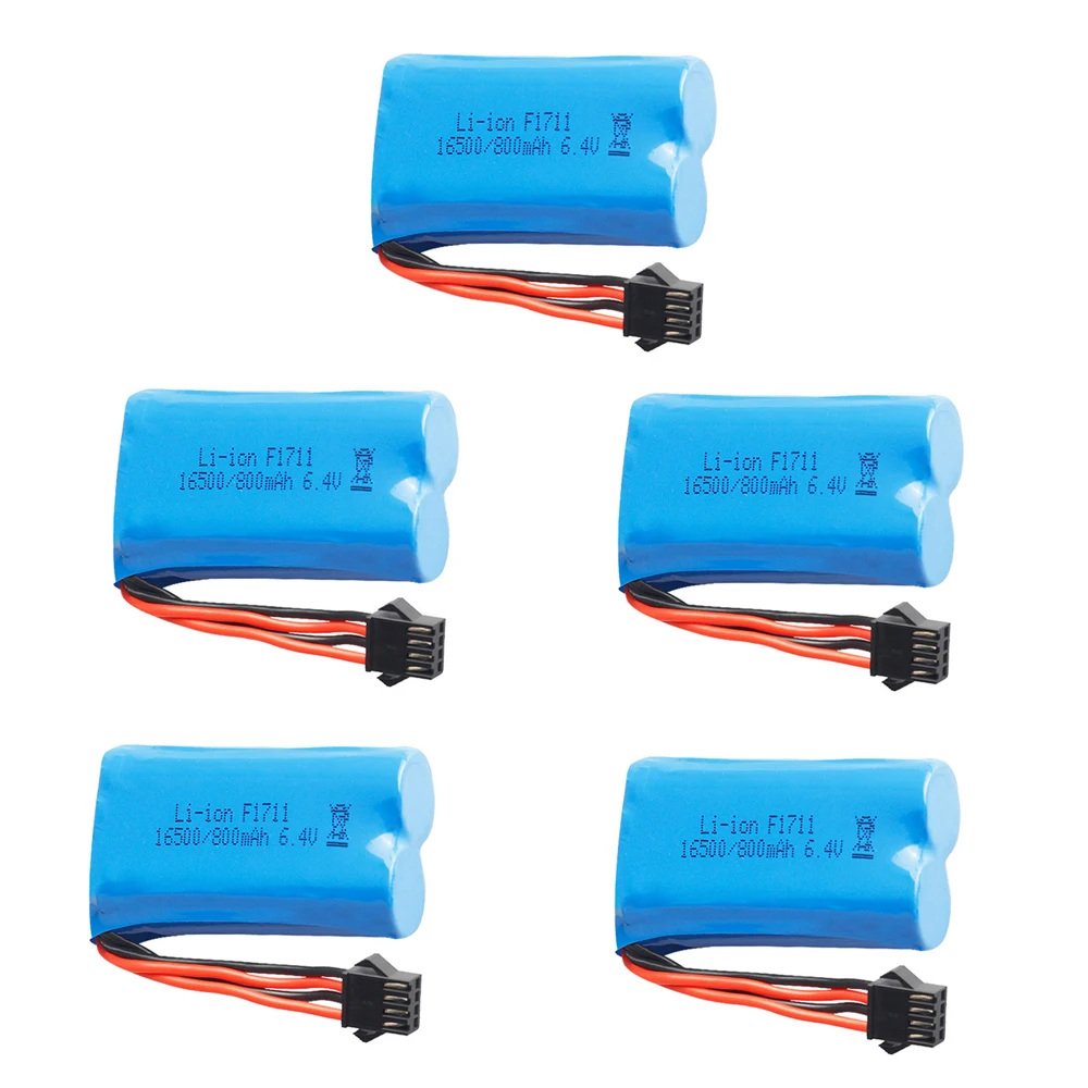 

5PCS/lot 6.4V 800mAh Lipo Battery for WLToys 18628 18629 18428 18429 remote high-speed Car Toy SM4P Connector Spare Parts 6.4 V