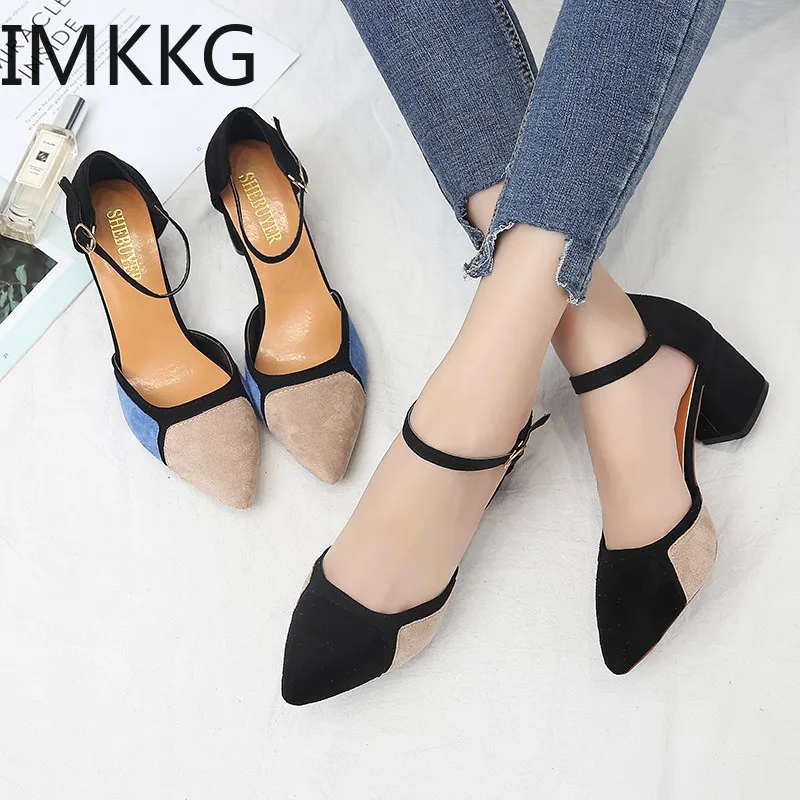 

2019 summer new women shallow Colorblock Women Shoes Pointed Toe Pumps Dress High Heels comfortable single shoes Q00169