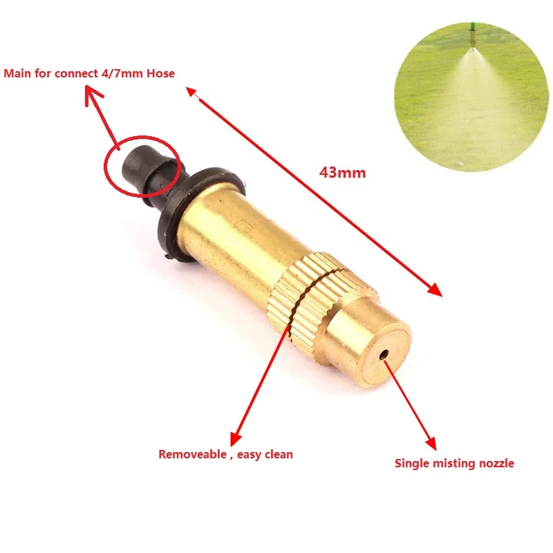 2 шт. 10~ 40L/ч регулируемый 4/7 мм шланг Медь насадка микро разбрызгиватель садовый дождевальный аппарат охлаждение теплиц обеспыливание с помощью распылителя