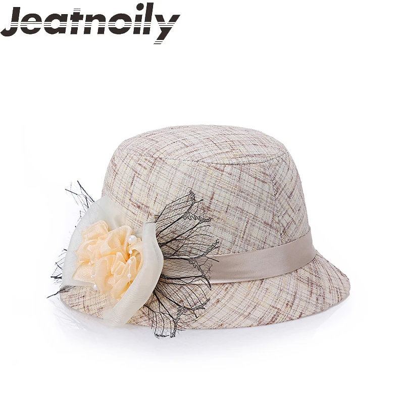 Hats For Women Spring Flax Bowler Hat Blue Purple Fedora Women Vintage Flowers Flower British