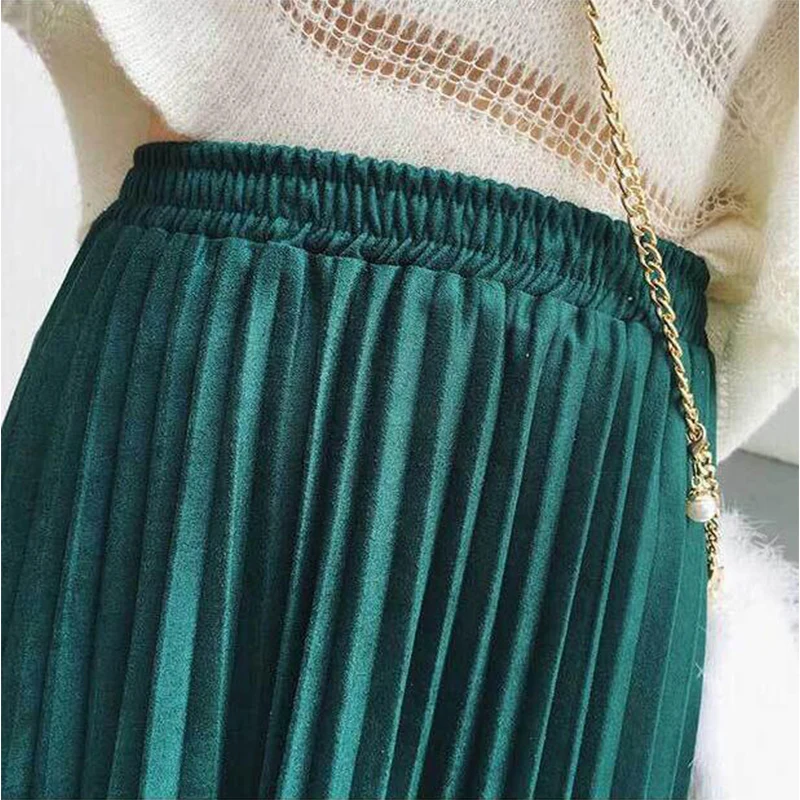 TIGENA замшевые плиссированные юбки Женская мода осень зима длинная юбка миди женская элегантная юбка с высокой талией розовый зеленый синий