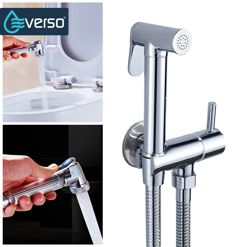 

EVERSO Toilet Brass Hand Held Bidet Spray Shower Head Douche Kit Copper Valve Bathroom Bidet Sprayer Jet Tap & Holder & Hose