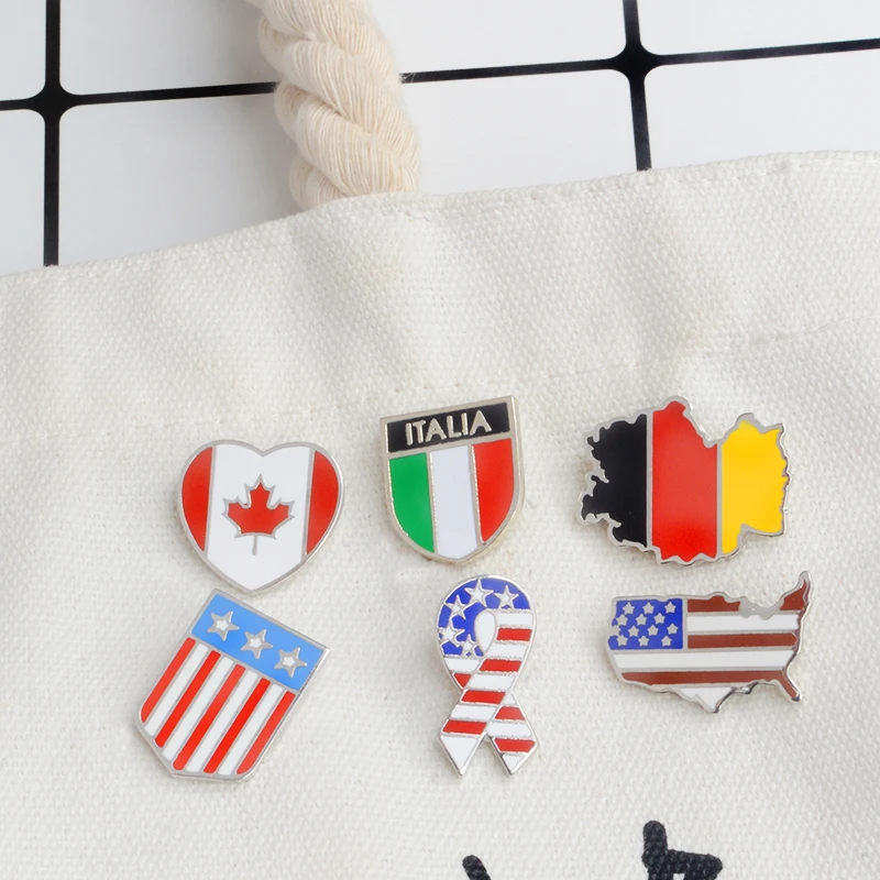 Country Flag Lapel Pin for Bag Clothes Hat USA Canada France Australia Russia UK