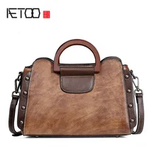AETOO Leather women's bags, vintage hand-held shoulder bags, ladies slant bags, casual postman bags