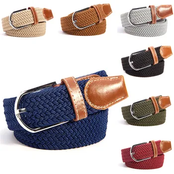 

Unisex Belts Canvas Woven Leather Pin Buckle Elastic Waist Belt Men Women Waistband Belts 20 Colors available