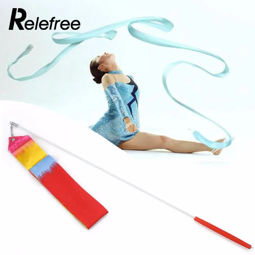 Relefree 1 шт. 4 м Радужная цветная танцевальная лента для занятий спортом, ритмических танцев, гимнастика, художественная гимнастика лента для