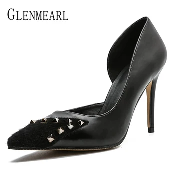 

Brand Women Shoes High Heels Fashion Rivet Woman Pumps Pointed Toe Female Party Shoes Spring Summer Thin Heels Black New Arrival