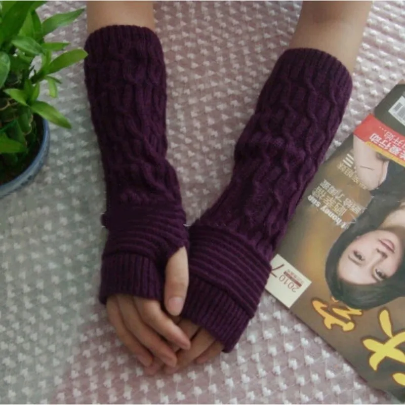 1 пара черный вязаные перчатки без пальцев Для женщин Прихватки для мангала Зимние Теплые Длинные Локоть Прихватки для мангала акрил