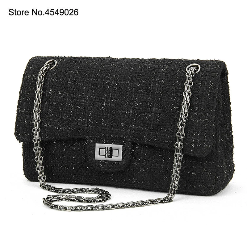 

Women's Handbags Women Crossbody Bags Luxury Brand Designed Ladies Shoulder Bags Chain Weave Wool Messenger Bag Black F