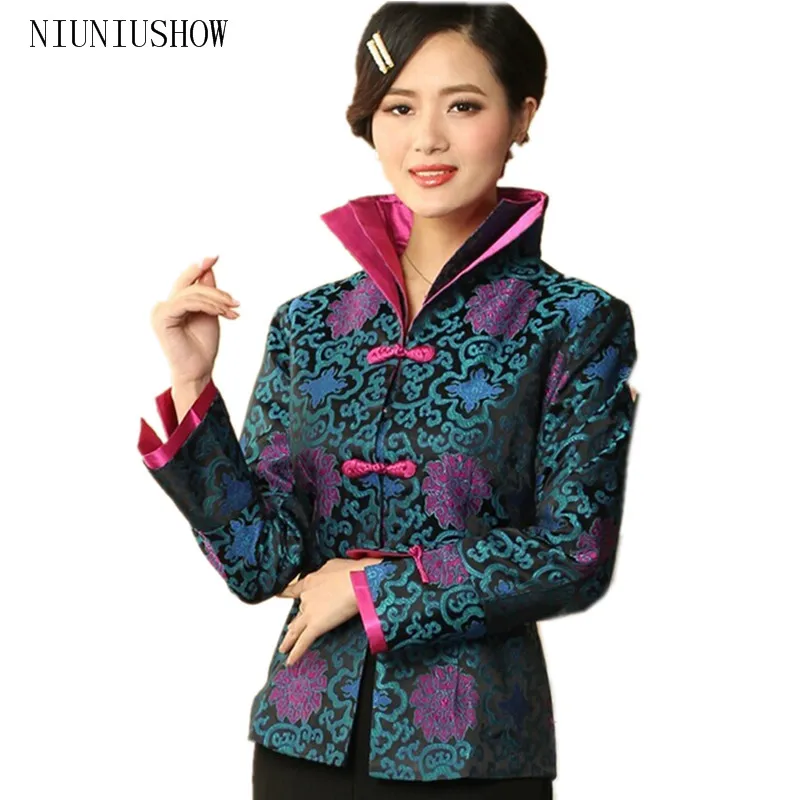 

Hot Sale Blue Chinese Women's Silk Satin Jacket Long Sleeves Coat Flowers Size S M L XL XXL XXXL Free Shipping