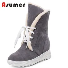 Asumer; Новинка года; модные зимние ботинки; женские ботинки на платформе; ботильоны с круглым носком; высококачественная повседневная обувь; большие размеры 34-43