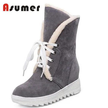 

Asumer 2020 new fashion winter boots platform women boots lece round toe ankle boots high quality casual shoes big size 34-43