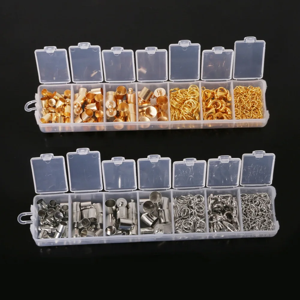 

1Set approx 200pcs/box 4-14mm Iron End Cap,Jump Ring,Clasp,Extension Chain for Jewelry Findings