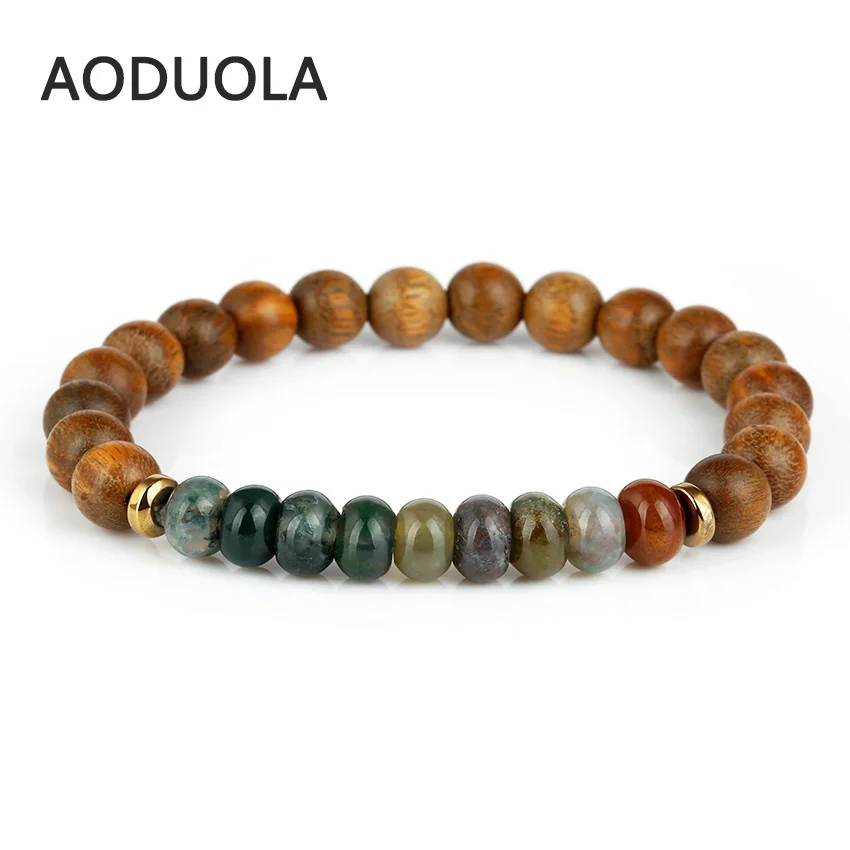 

Sandalood Beads bracelet Green Natural Stone bead Elasticity Bracelet charm bracelets for women men's jewelry gift Fashion New