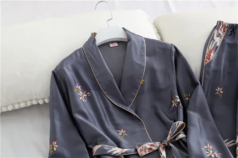 Pyjamas Women Autumn Spring Pijamas Set Sexy Silk Feeling Sleepwear Lace Pajamas For Women Pijama Feminino Leisure Home
