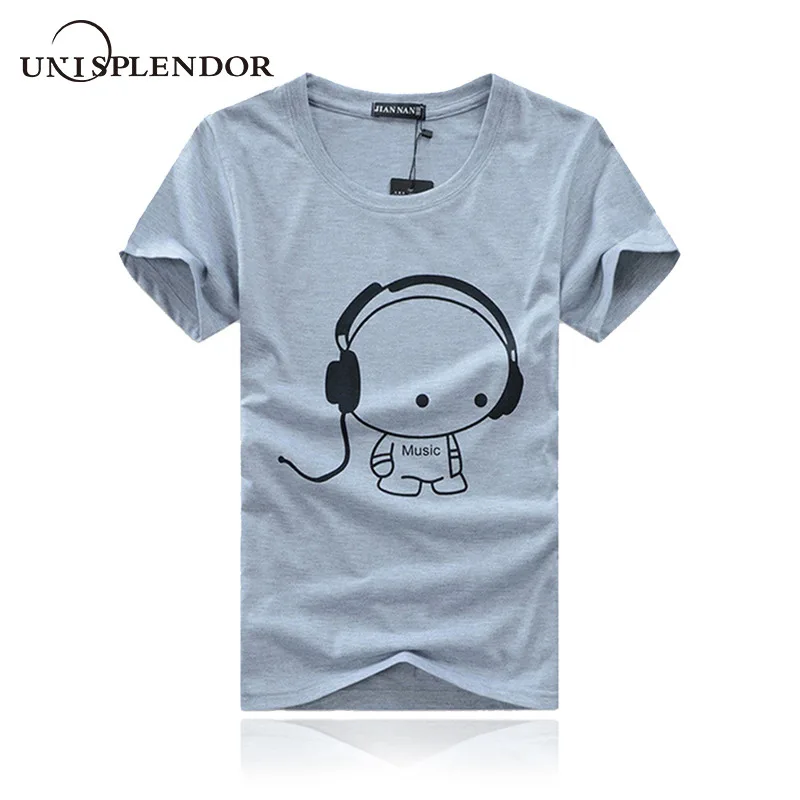 

2019 New Summer Fashion Men Cotton T-shirt High Quality Funny Young Man Tee Short Sleeve O-Neck Earphone Mens Tshirt 5XL YN647