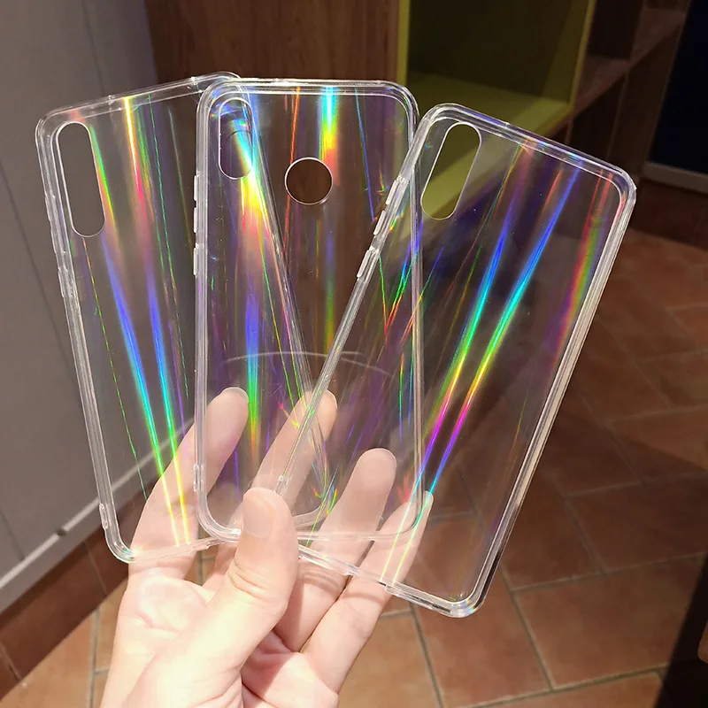 Gradient Rainbow Laser Holographic Case for Huawei P20 Lite P20 P30 Pro Transparent Clear Soft Capa Funda Light reflections Hull