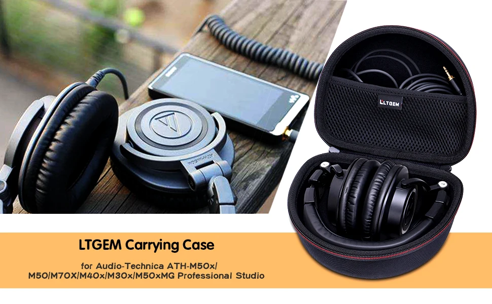 LTGEM EVA Black Hard Carrying Case for Audio-Technica ATH-M50x/M50/M70X/M40x/M30x/M50xMG Professional Studio Monitor Headphones