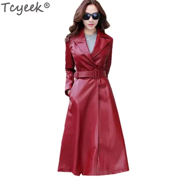 

Tcyeek 2020 Fashion Women Autumn Winter Red Black Leather Coat High Quality Newest Korean Large Size Leather Tops Tcyeek LJ187