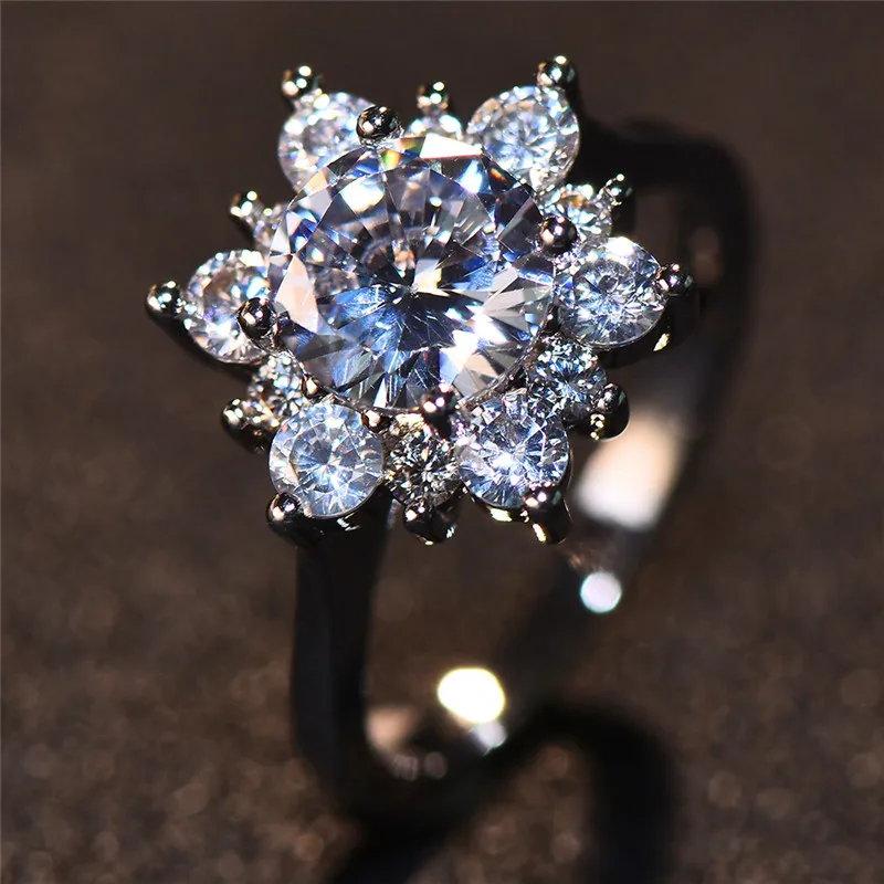 

Korean Style Female Snowflake Ring Fashion Silver Yellow Rose Gold Color Crystal Stone Ring Vintage Wedding Rings For Women