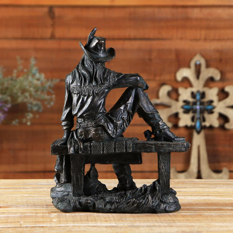 Vintage Resin American Western Cowboy Ornament Figurines Miniatures Person Statues For Home office Background Wedding Decoration7
