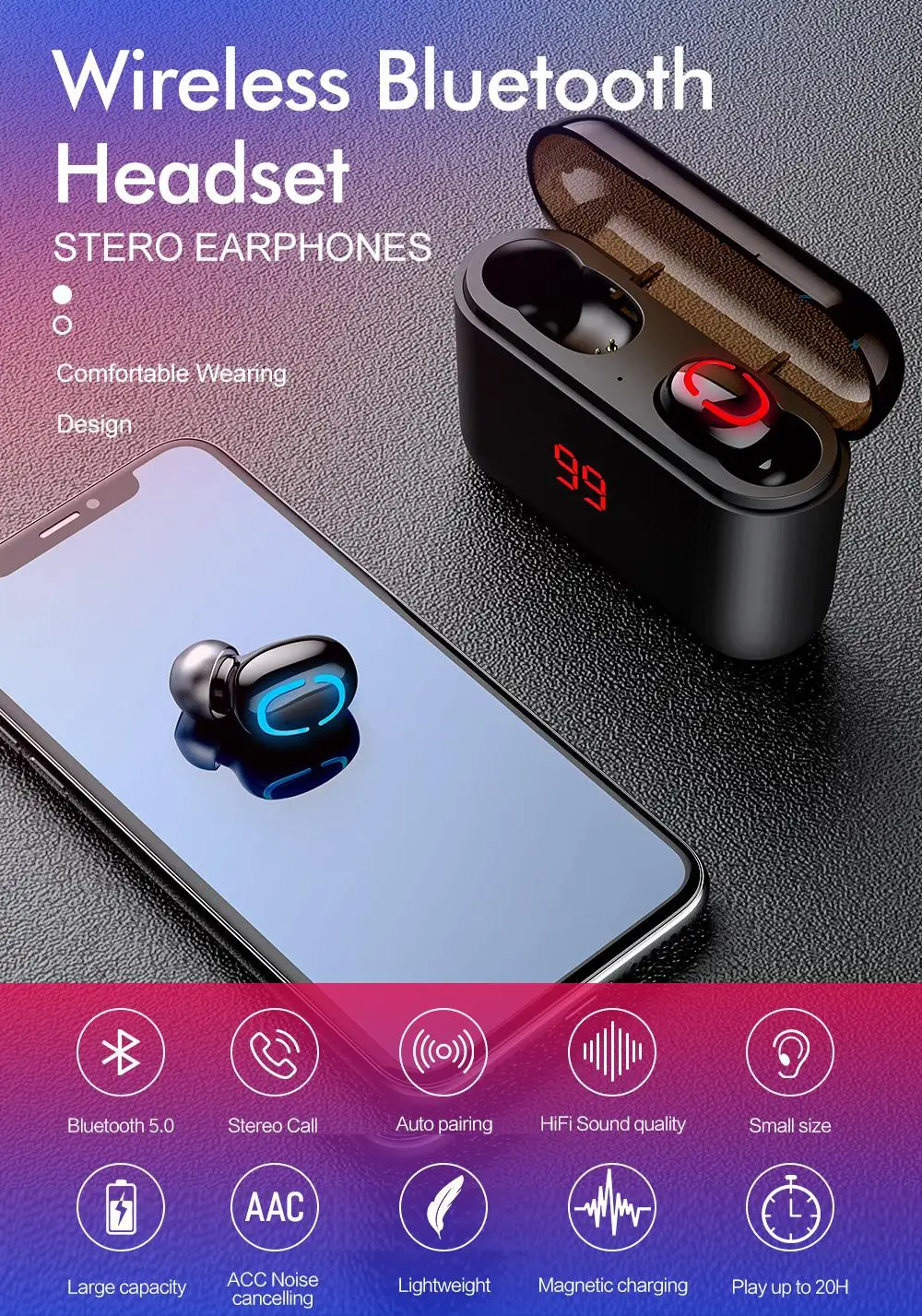 ROCK TWS True Bluetooth наушники 3D стерео беспроводные наушники мини TWS водонепроницаемые наушники с зарядным устройством 1500 мАч