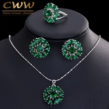 Classc Creado Verde Esmeralda Topaz Cristalino de La Flor Colgante de Collar Y Aretes Para Las Mujeres Joyería De Moda Cosutme T269