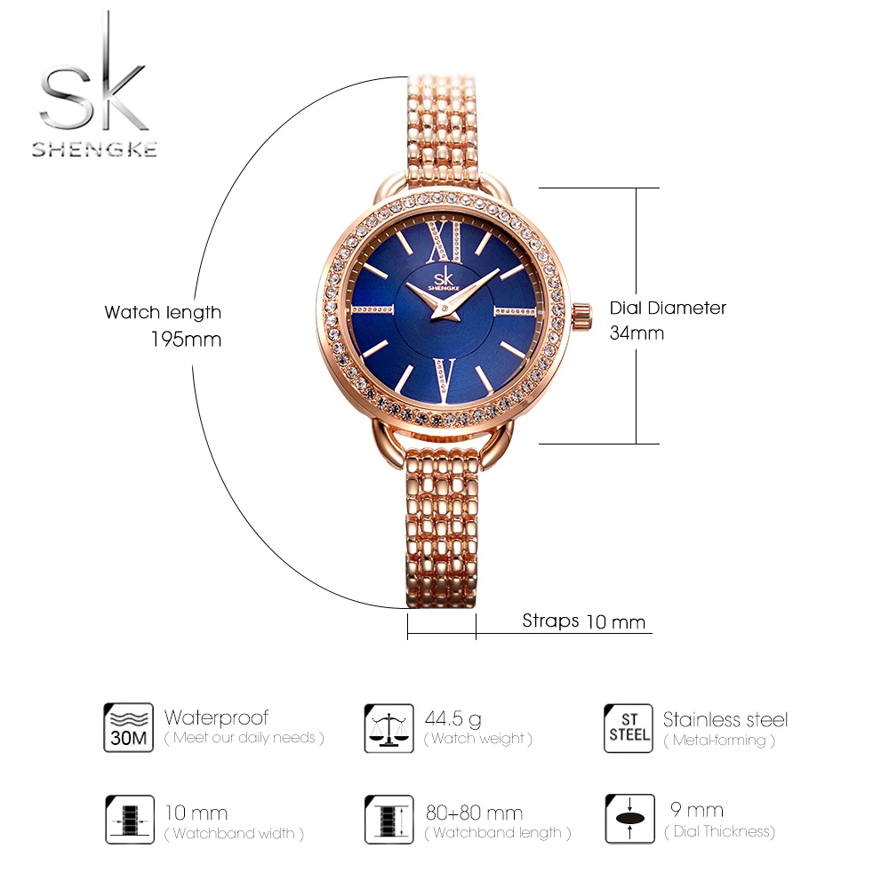 Luxury Lady Watches Rose Gold Women Watch SHENGKE Rhinestone Fashion Casual Stainless Steel Quartz Waterproof Female Wristwatch Luxury Lady Watches Rose Gold Women Watch SHENGKE Rhinestone Fashion Casual Stainless Steel Quartz Waterproof Female Wristwatch