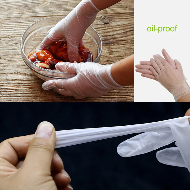 

100Pcs PVC Powder Free Disposable Gloves Transparent Medical Water Oil Proof Restaurant Dining Hall Hotel Working Gloves