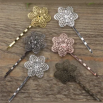 

20 PCS 27mm Metal Copper Flower Barrettes Base 7 Colors Plated Hairpin Setting For Jewelry Making